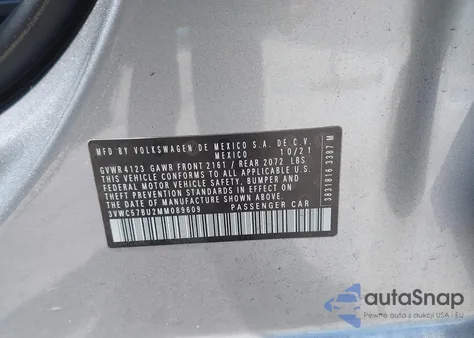 2021 Volkswagen Jetta 1.4T R-Line/1.4T S/1.4T Se из США, поврежденный, VIN 3VWC57BU2MM089609